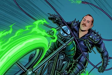 Sick Codes illustration of him on a motorcycle