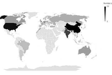 Country map of researchers across the globe.